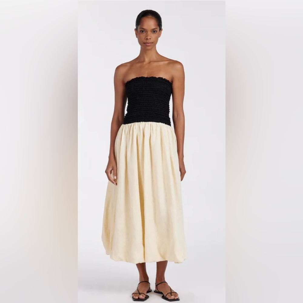 DISSH LEN BLACK STRAPLESS MIDI DRESS